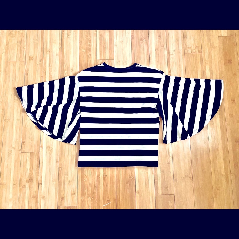 Bold stripe Dramatic Flutter Sleeve Top szXS